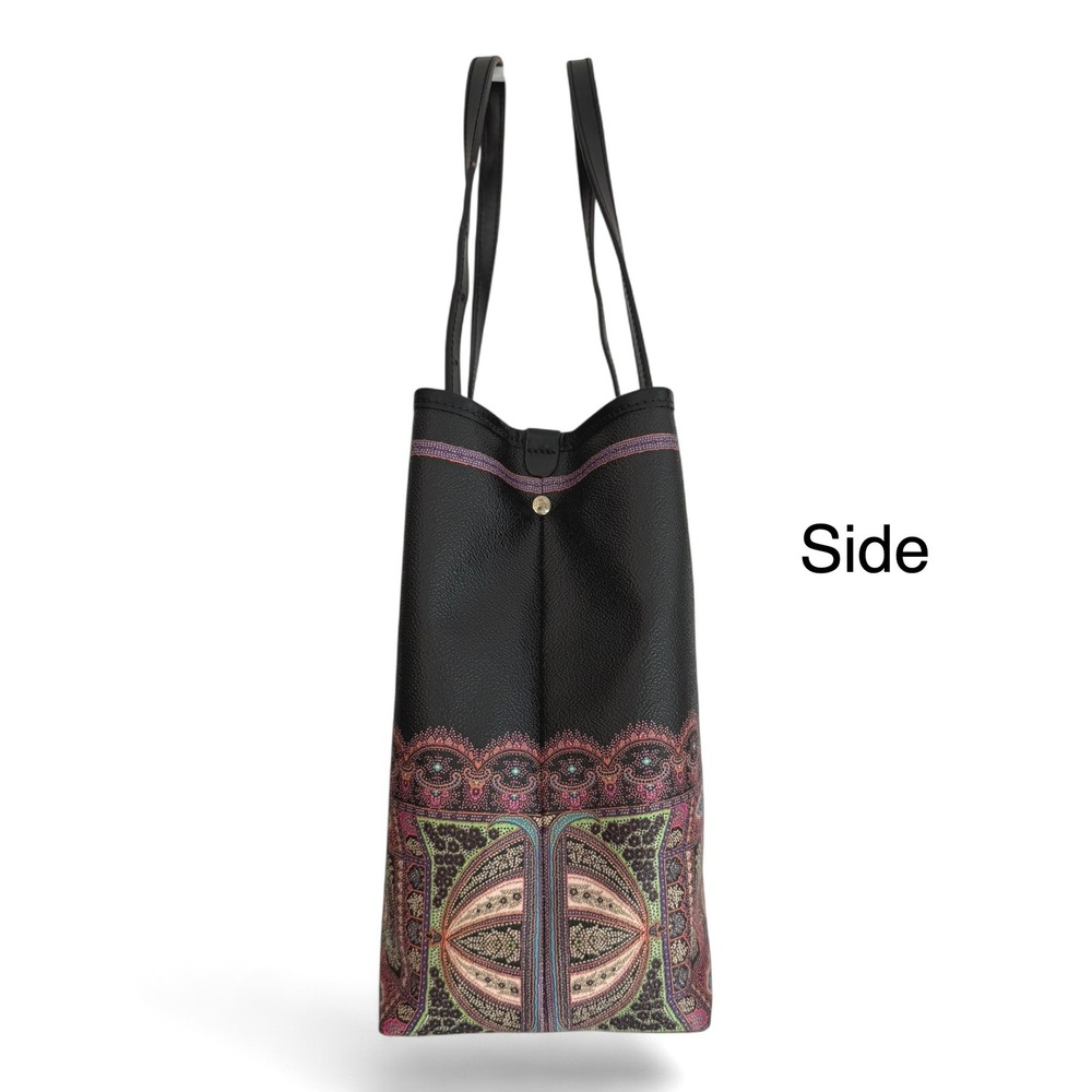 Etro Milano Paisley Print Coated Canvas Tote Bag Black + Wristlet Leather Trim - Picture 8 of 16